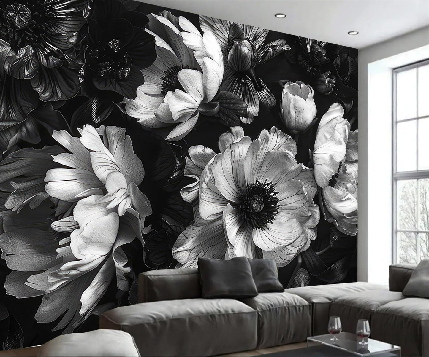 AFZEVEB-Black Peony Floral Wallpaper Vintage Large Flower Wall murals for Bedroom 159"x107"(Not Peel and Stick)