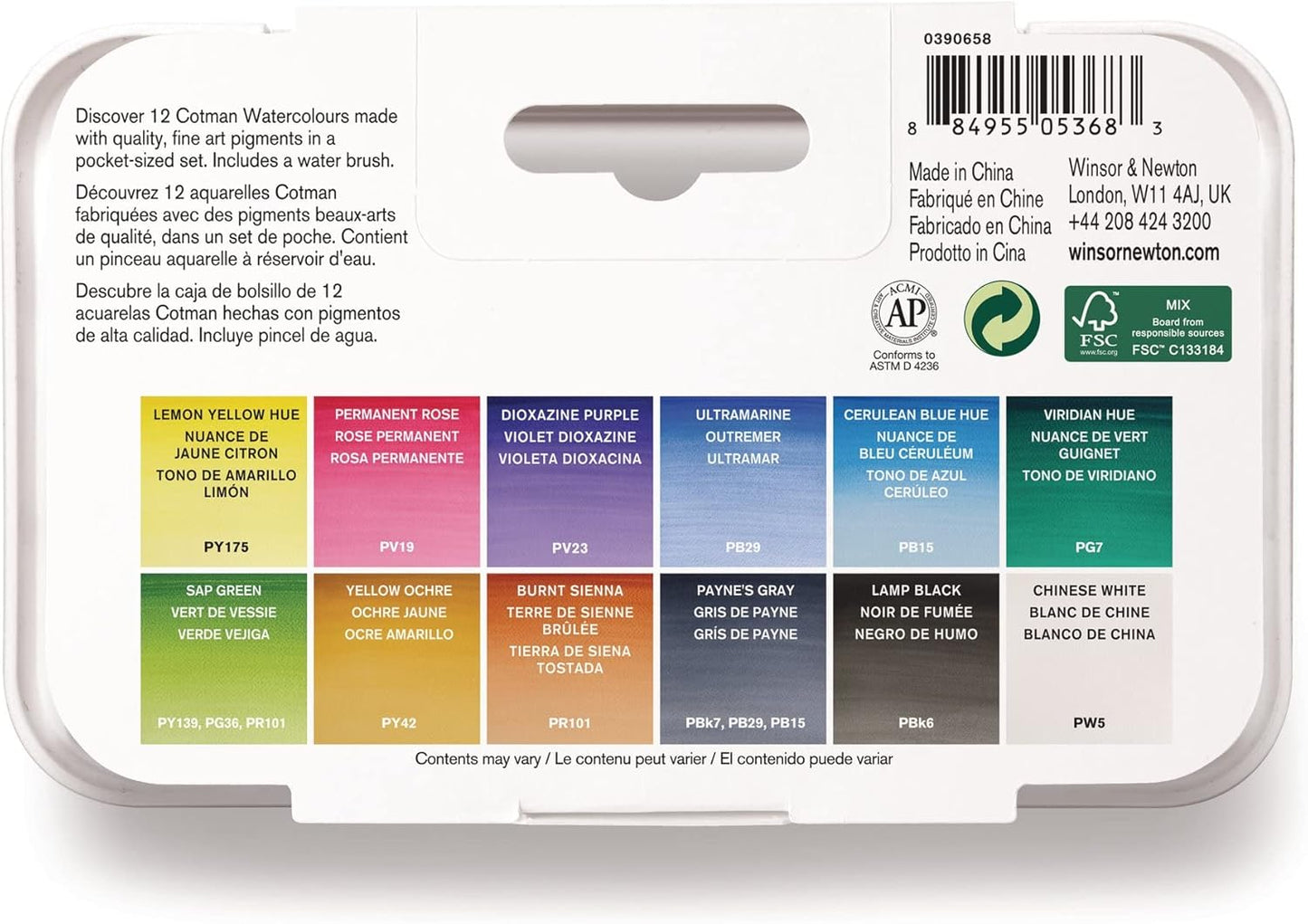 Winsor & Newton Cotman Watercolor Paint Set, 12 Half Pan w/ Water Brush Pen and Mixing Palette
