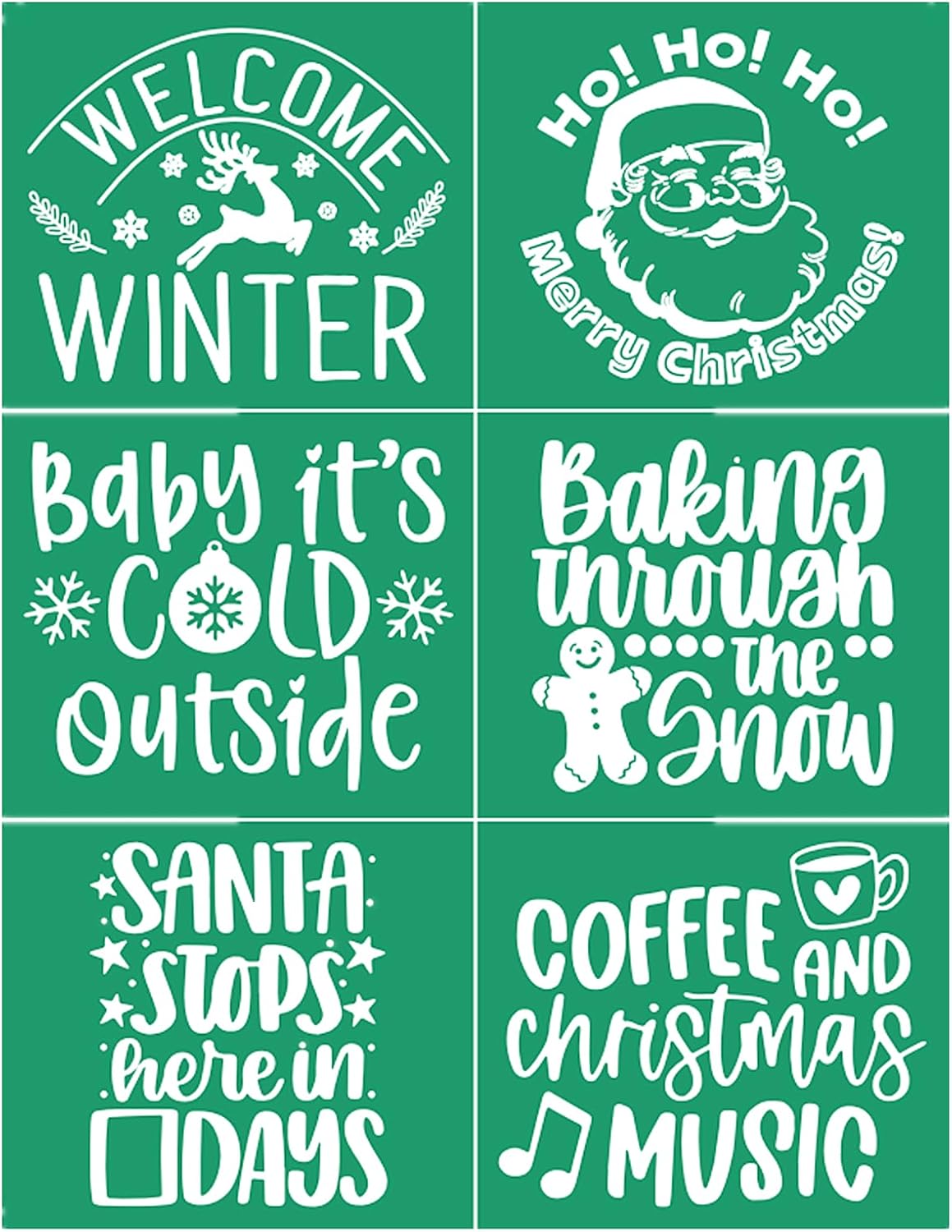 JAJADO Self Adhesive Reusable Silk Screen Stencil for Winter Holiday Christmas Painting on Wood, DIY Crafts, Coffee Shop, Xmas Party Ornament