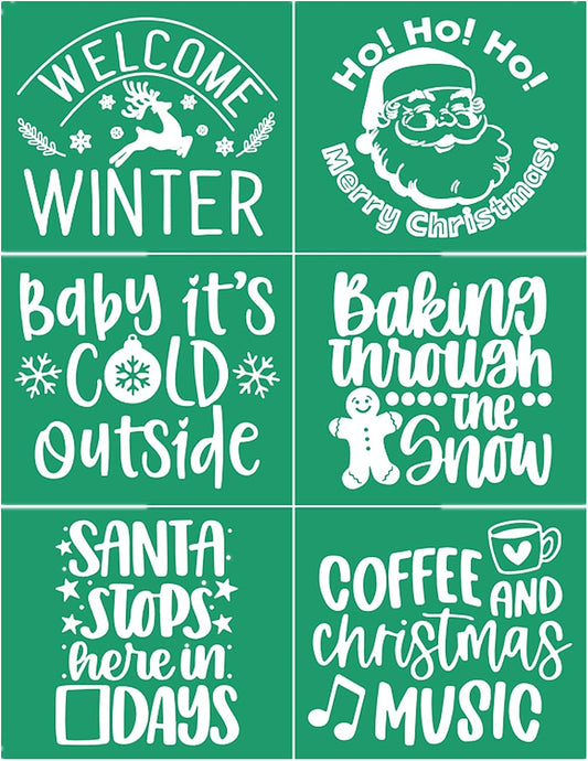JAJADO Self Adhesive Reusable Silk Screen Stencil for Winter Holiday Christmas Painting on Wood, DIY Crafts, Coffee Shop, Xmas Party Ornament