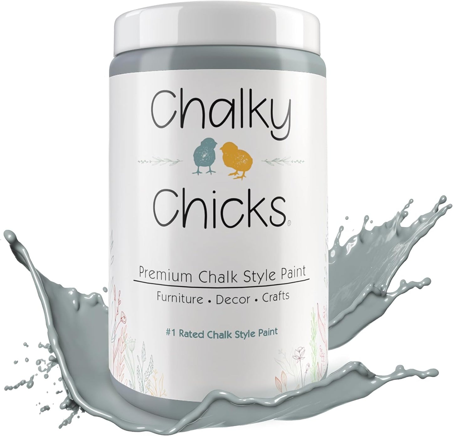 Chalky Chicks All-in-One Chalk Paint for Furniture or Cabinet - 32 Fl Oz - Matte Finish Overcast (Blue Gray) for Metal, Wood Furniture Paint - No Sanding All-in-One for Home Decor & Crafts, USA Made