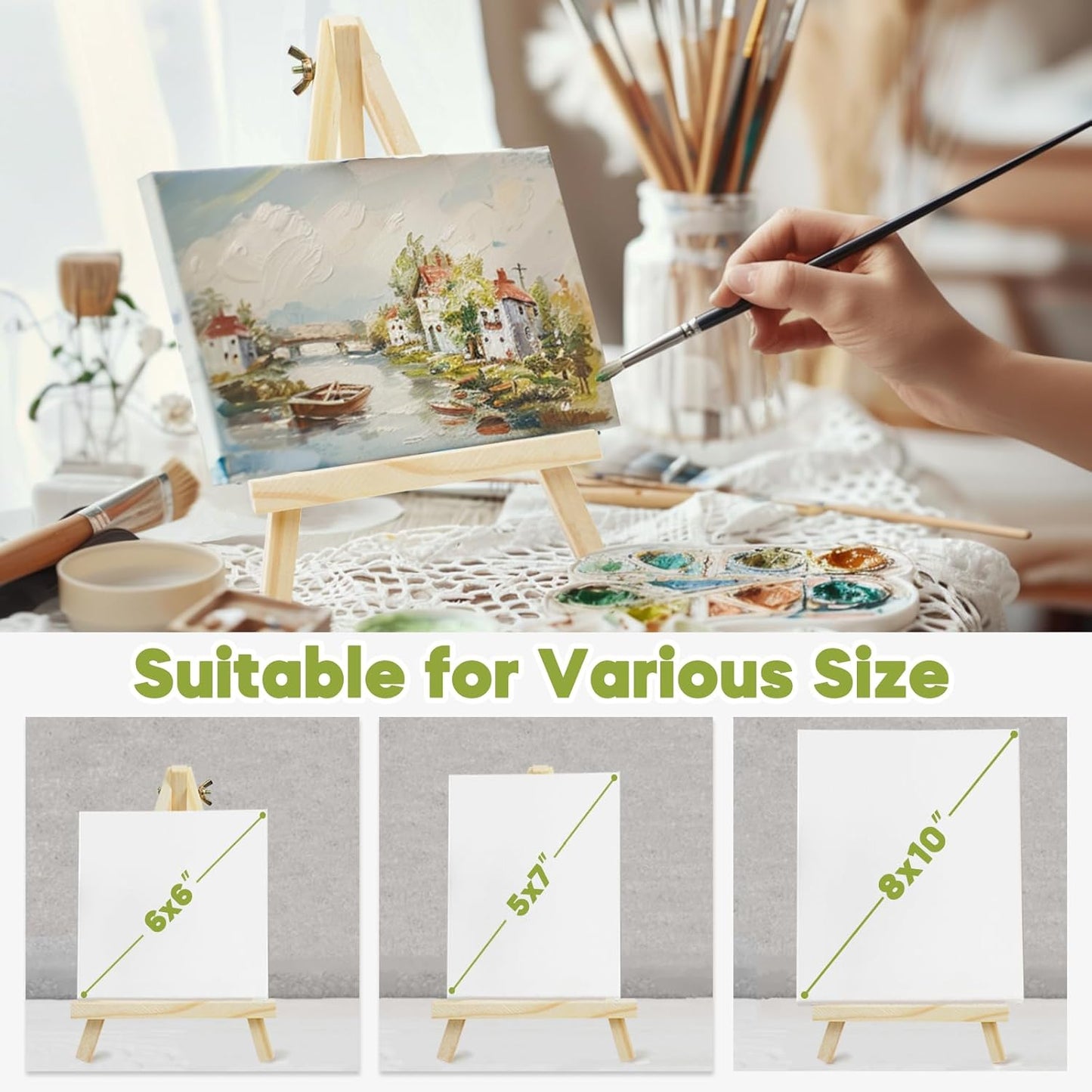 CONDA 4 Pack 9 Inch Wood Easels, Easel Stand for Painting Canvases, Art, and Crafts,Tripod,Painting Party Easel,Kids Student Tabletop Easels for Painting,Portable A-Frame Tripod Tabletop Easel Set