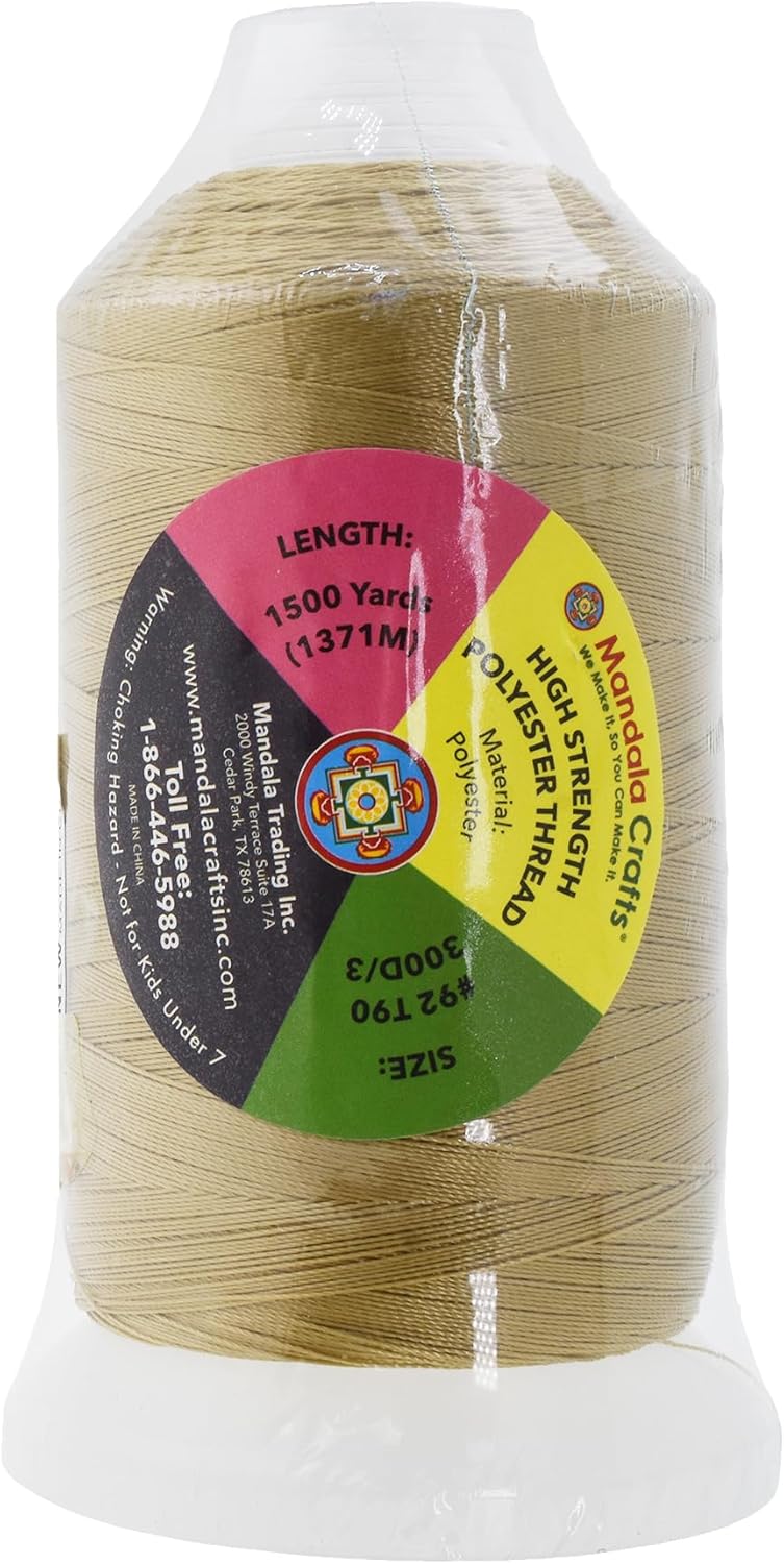 Mandala Crafts Tan Heavy Duty Thread -1500 Yds Tex 90 Thread for Sewing Drapery Jeans Leather Hair - Bonded Polyester Thread Outdoor Marine Upholstery Threads