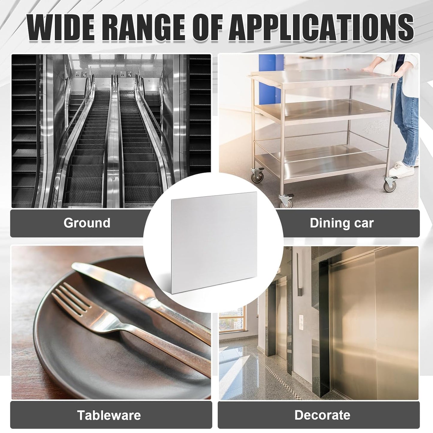 1 Pcs 430 Stainless Steel Sheet Metal 12 x 12 Inches 24GA Metal Plates Panel #4 Brushed Finish Magnetic Mount Board Wall Food Truck Restaurant Crafting Kitchen Floor Trailer Garage Gym