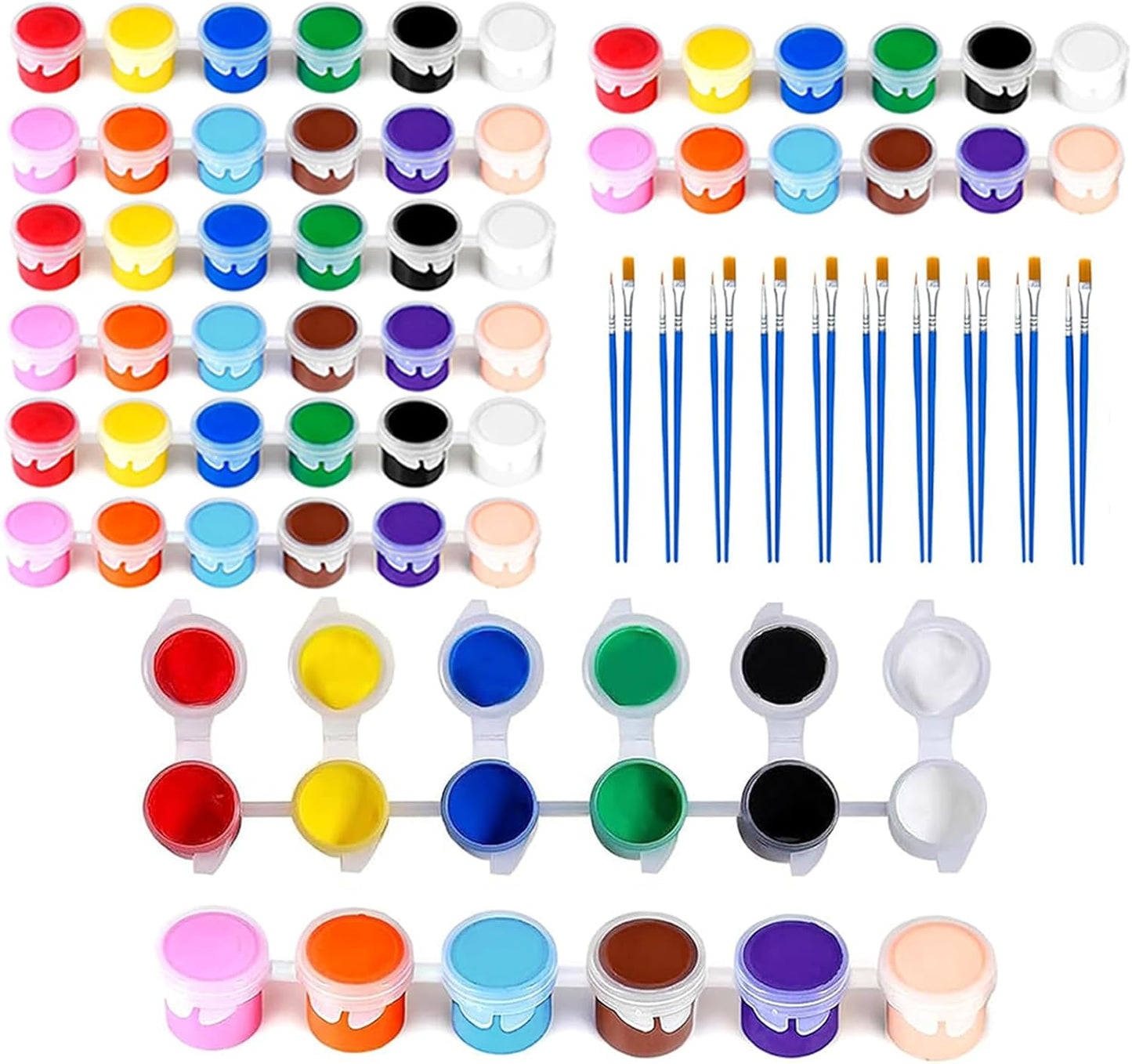 5 Packs Mini Acrylic Paint Set, 12 Colors Washable Paint Strips for Kids & Adults - Includes 10 Brushes (5 Flat + 5 Pointed), 60 PCS kids Paint Kits for Easter Eggs, Birthday, Classroom Party