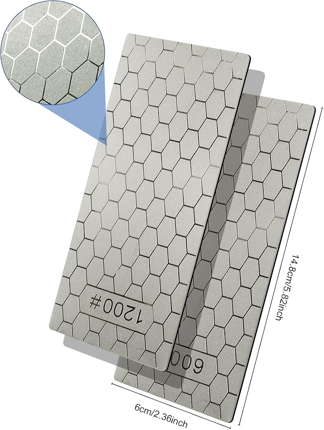 2PCS Diamond Sharpening Stone, Kalolary Knife Sharpener Stone Whetstone Honeycomb Surface Diamond Sharpener Plate with Non-slip Base for Pocket Knives Scissors, Outdoor Kitchen Tools (600/1200 Grit)