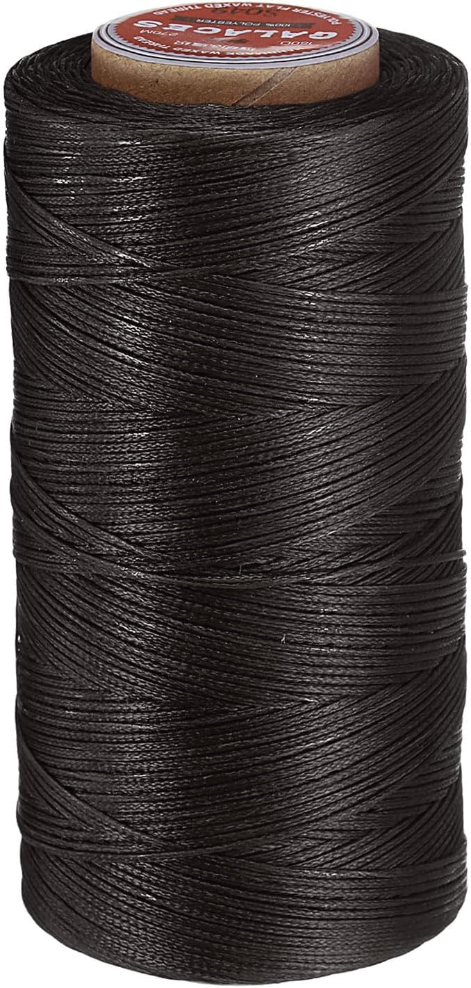 uxcell Flat Leather Sewing Waxed Thread, 270m / 295 Yards Polyester Wax String, 150D Wax Stitching Cord for Leather Crafts, Bookbinding, Bracelets Braided, Dark Brown