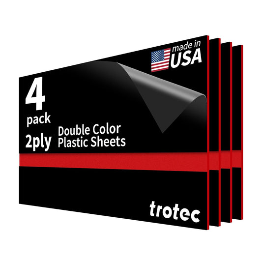 Trotec TroLase | 12"x24"x1/16", 4 Pcs | Black/Red | 2 Ply | Modified Acrylic | Laser Engraving Double Color Plastic Sheet | Engraving Blanks for Laser, Saw, Guillotine | Made in USA