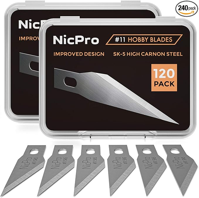 Nicpro 240 PCS Hobby Blades Set SK-5, Art Utility #11 Blades Refill Cutting Tool with Storage Case for Craft, Hobby, Scrapbooking, Stencil - 2 Pack of Case
