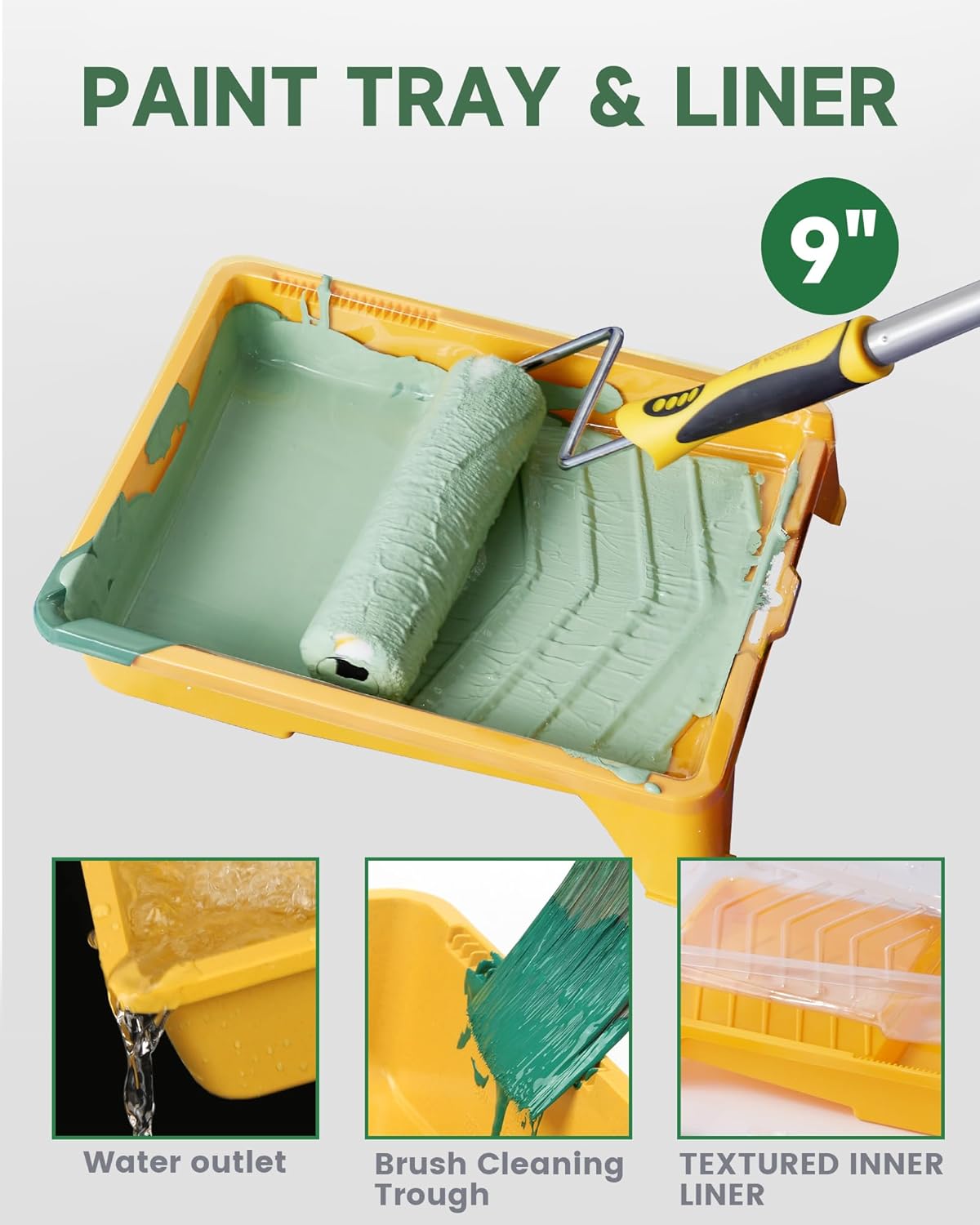 VOOMEY Paint Roller Kit with Extension Pole - 9 Inch Paint Roller with Tray, Mini Paint Roller 4 inch, Small Paint Brush, 16 Piece Complete Painting Tool Set Suitable for House & Wall Painting