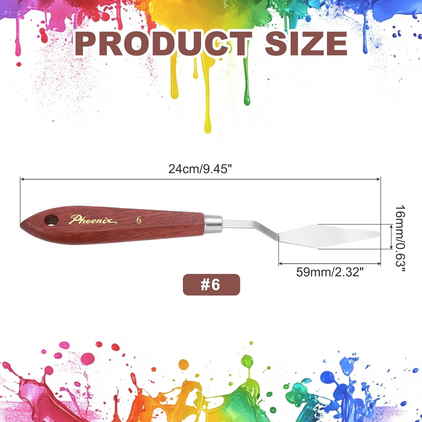 MECCANIXITY Pack of 1 Palette Knife No.6, 9.4" Long Palette Knives with Stainless Steel Flexible Spatula Pallet Knife and Wood Handle for Scraping, Mixing, Oil Acrylic Painting Canvas
