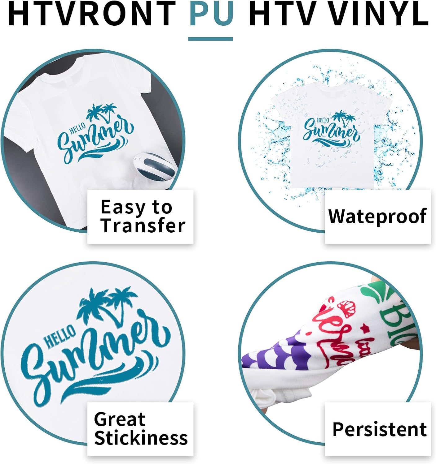 HTVRONT Teal Heat Transfer Vinyl - 24 Pack 12"x12" Iron on Vinyl Sheets for T-Shirt (1 PTFE Sheet Included), Teal PU HTV Vinyl Easy to Cut & Weed for Heat Vinyl Design