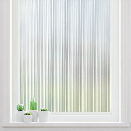 Haton Reeded Glass Window Privacy Film, Frosted Glass Window Film, Static Cling UV Blocking Stickers, Decorative Removable Cover for Bathroom Door Office, Non Adhesive 35.4" x 118.1"