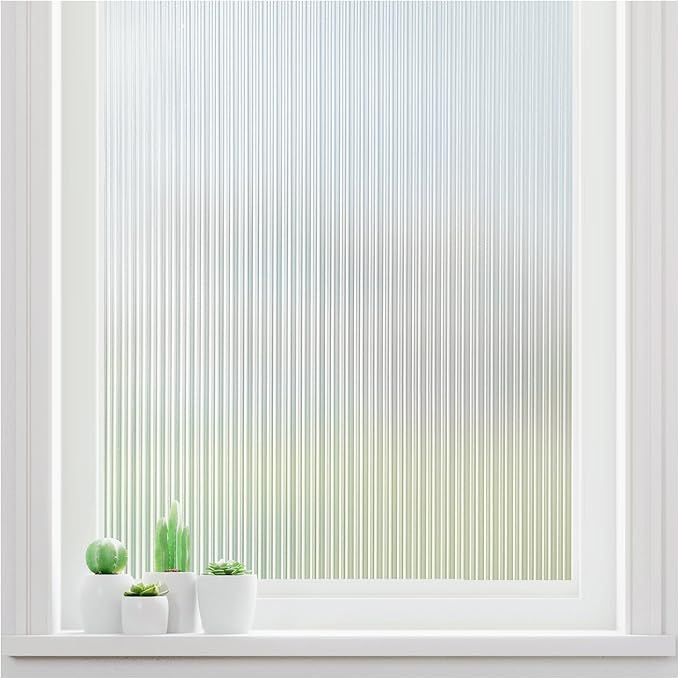 Haton Reeded Glass Window Privacy Film, Frosted Glass Window Film, Static Cling UV Blocking Stickers, Decorative Removable Cover for Bathroom Door Office, Non Adhesive 23.6" x 157.4"