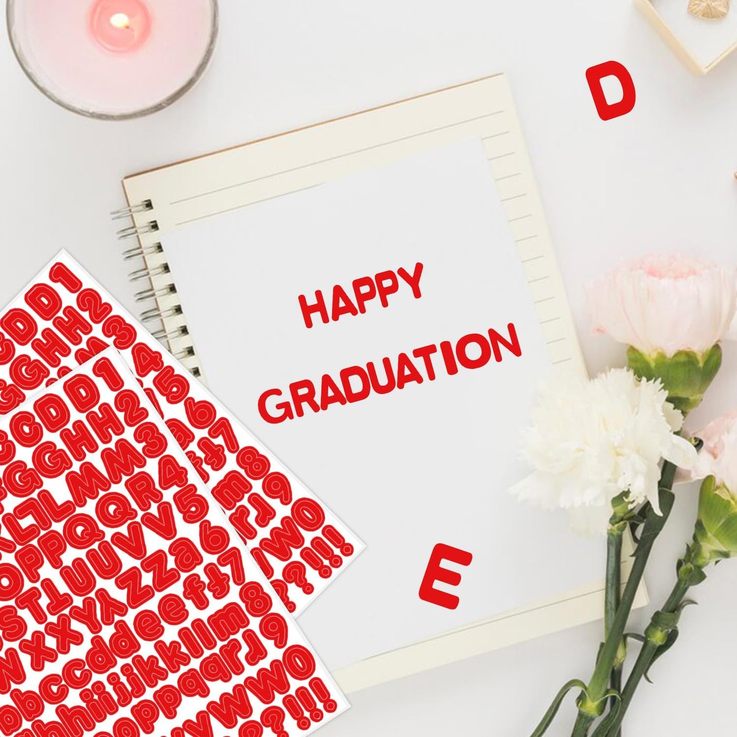 Red Alphabet Letter Stickers, 1/2 inch, 10 Sheets - Self Adhesive Vinyl for Mailbox Numbers, Bulletin Boards, Classroom & Home Decor