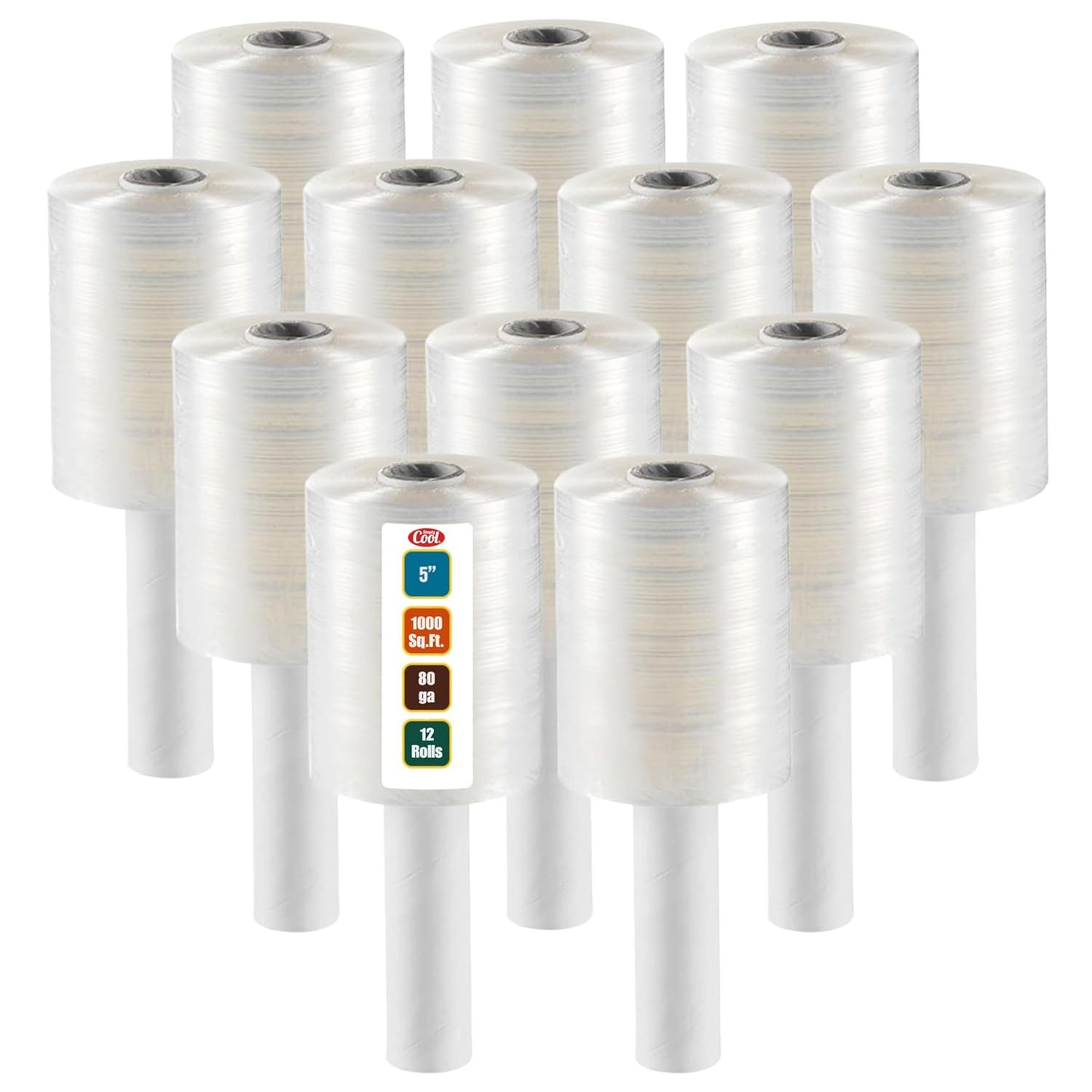 12 Pack Industrial Strength Mini Hand Stretch Wrap 5" 1000 Ft Roll 80 Gauge Thick, Shrink Wrap Roll for Moving Supplies, Furniture, Pallets, Plastic Wrap for Packing, Heavy Duty Stretch Film