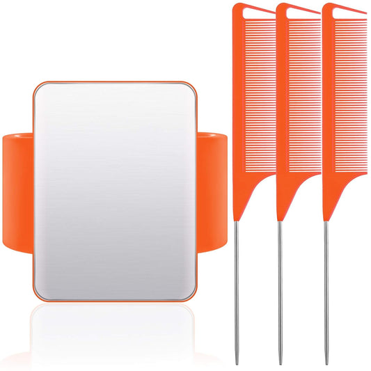 WILLBOND Magnetic Wrist Sewing Pincushion Wrist Magnetic Pin Holder Wristband Pin Cushion Holder with 3 Pcs Stainless Steel Pintail Comb Rat Tail Comb for Hair Clips Hand Sewing(Orange)