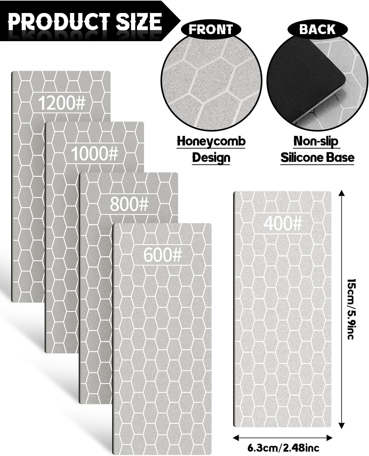 5PCS Diamond Sharpening Stones, Kalolary Knife Sharpener Stone Grit Diamond Sharpener Plate Honing Stone with Non-slip Base for Chisels Camp Kitchen Outdoor Knife Tools (400/600/800/1000/1200 Grit)