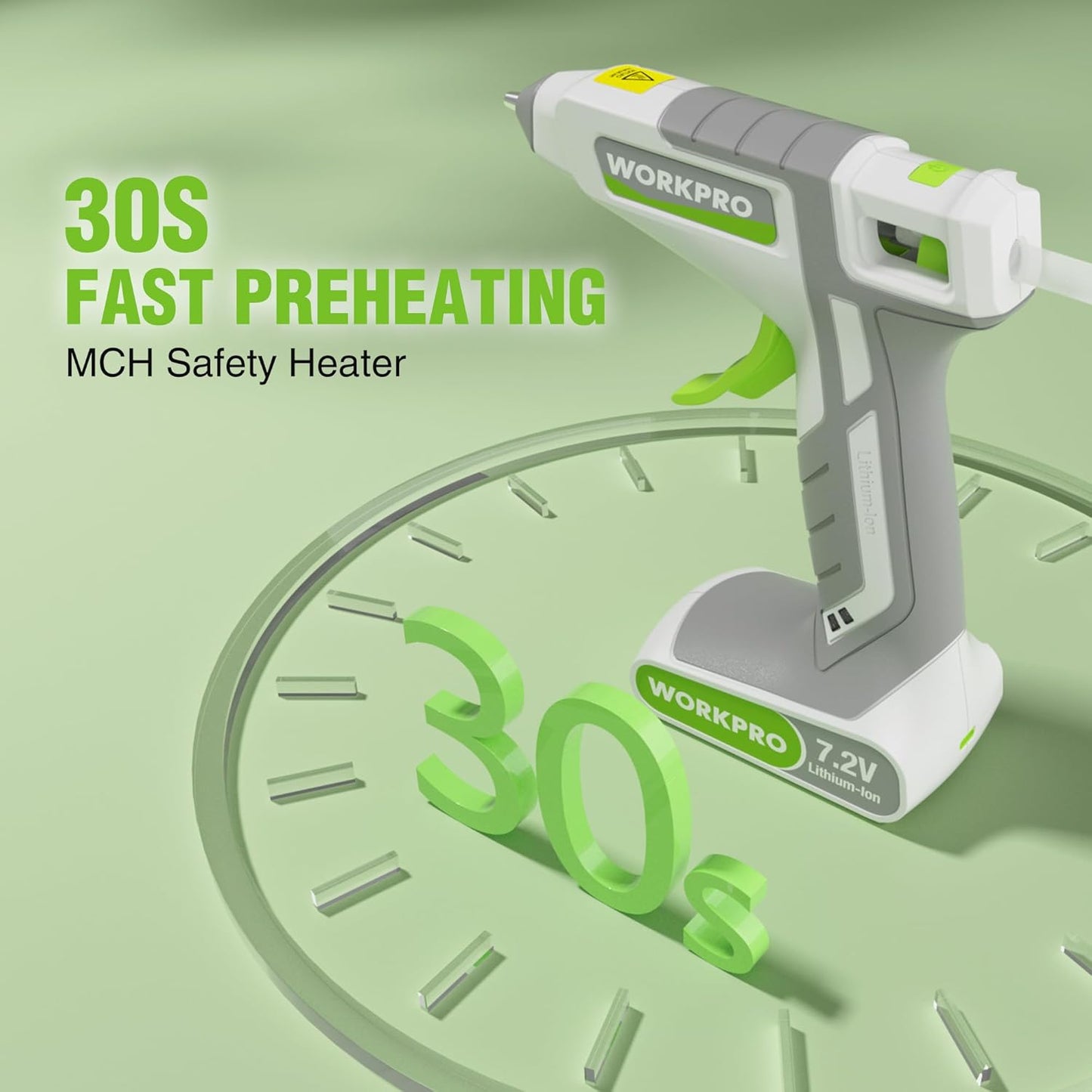 WORKPRO 7.2V Cordless Hot Melt Glue Gun, Rechargeable Fast Preheating Glue Gun Kit with 20 Pc Premium Mini Glue Stick, Automatic-Power-Off for Art, Craft, Decoration, USB Type-C Cable Included