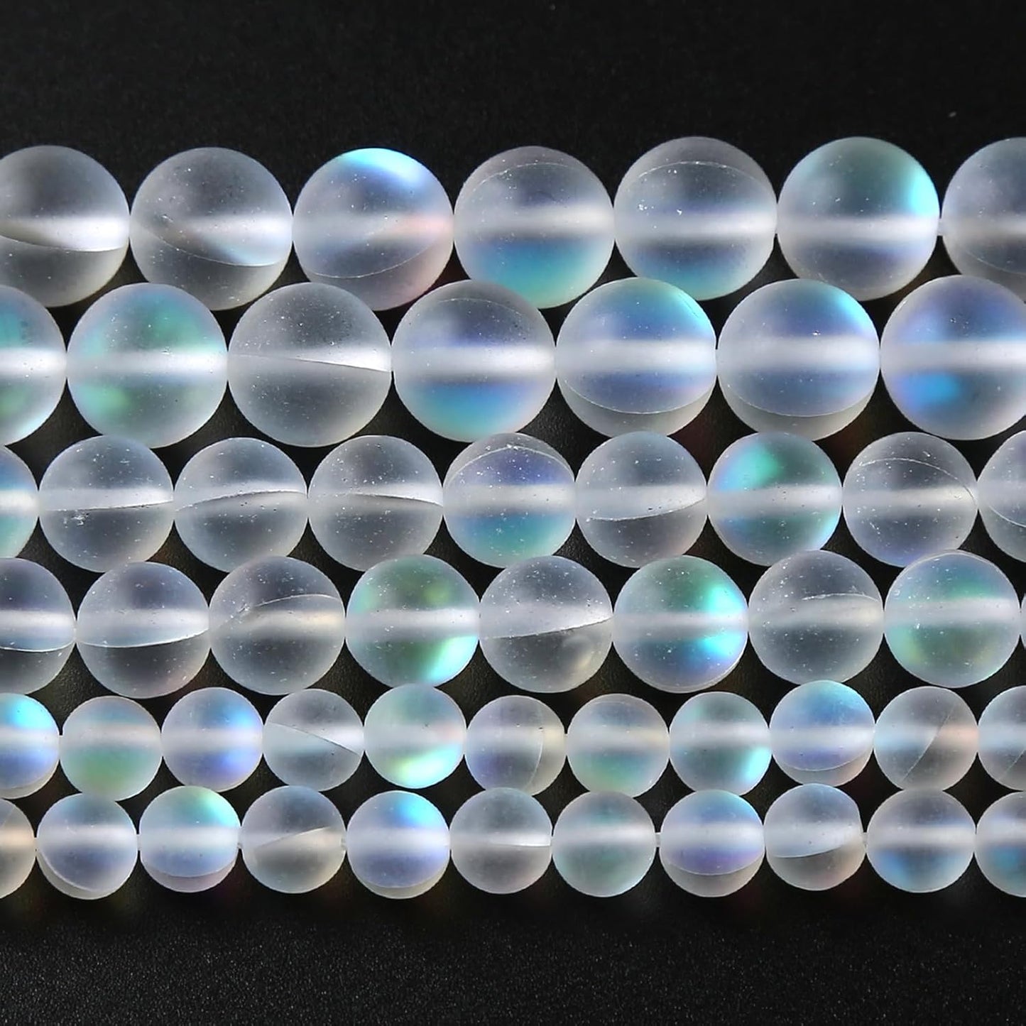 120PCS 6MM Aurora Moonstone Crystal Glass Beads Gem Round Loose Beads for Jewelry Making DIY Bracelet 2 Strands 32"