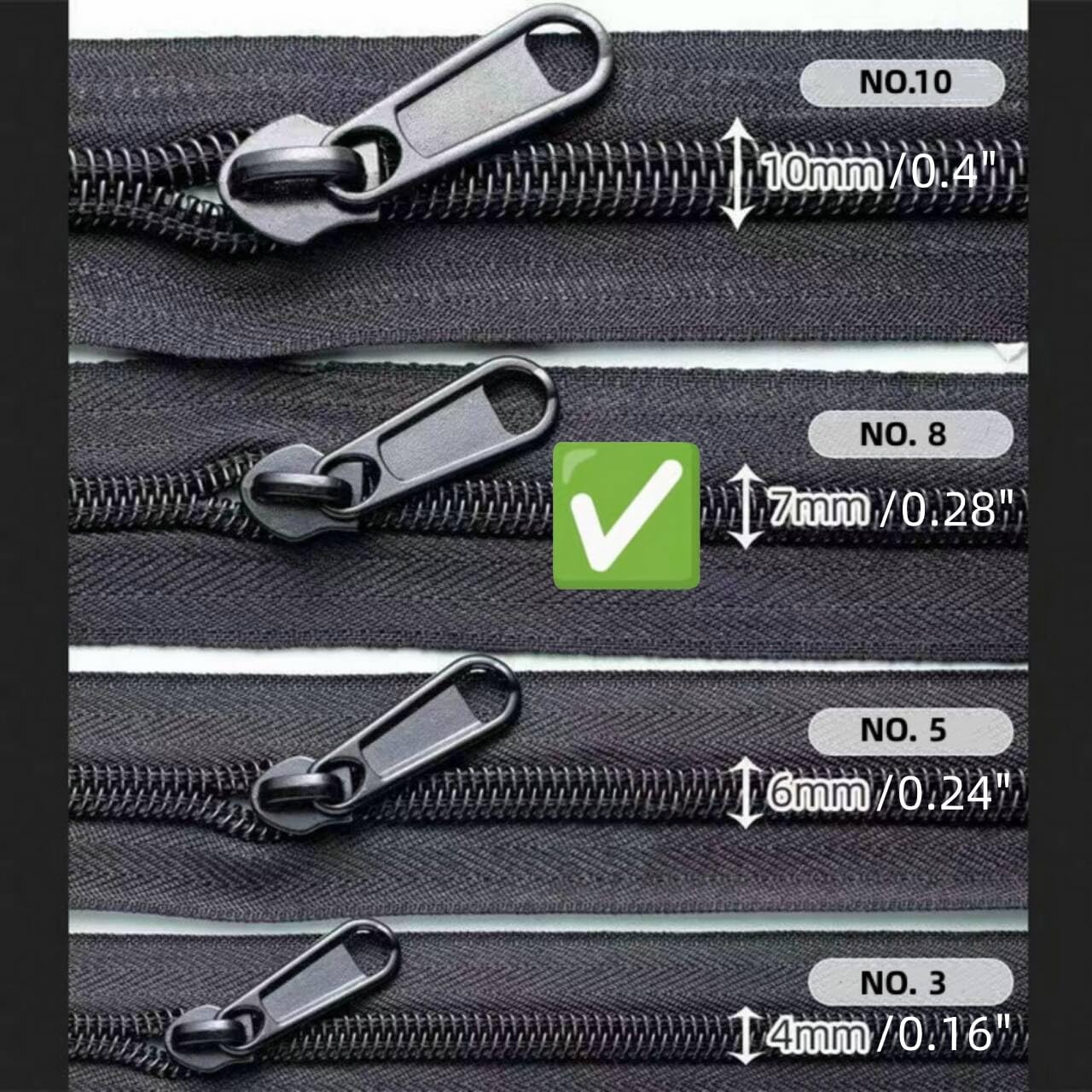 AKTIOIN Metal Zipper Repair Kit for Jackets, Luggage, Bags, Backpack, No Sewing Required Detachable Zip Heads Zipper Pull Replacement (Black, #8)
