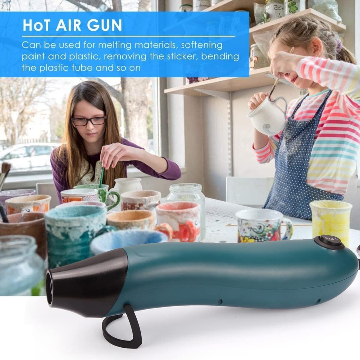 Mini Heat Gun, Electrical Phone Repair Heat Tool for DIY Craft Embossing, Paint Drying, Candle Making, Epoxy Resin, Shrink Wrap Hot Air Gun with Silicone Brush (x2)