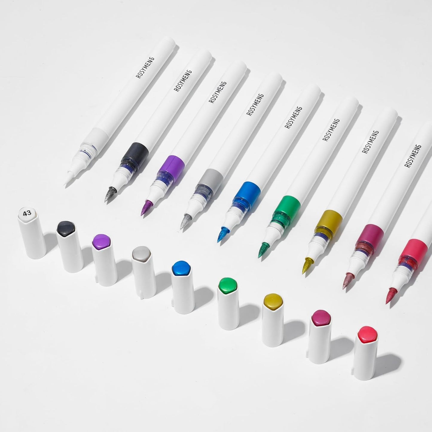 9 Color Acrylic Paint Markers, Water-Based Acrylic Markers for Artists Adults Coloring Drawing Cartoon Anime Comic - Brush Tip for Rock Painting, Wood, Canvas, Fabric, DIY Crafts Making (8 Metal)