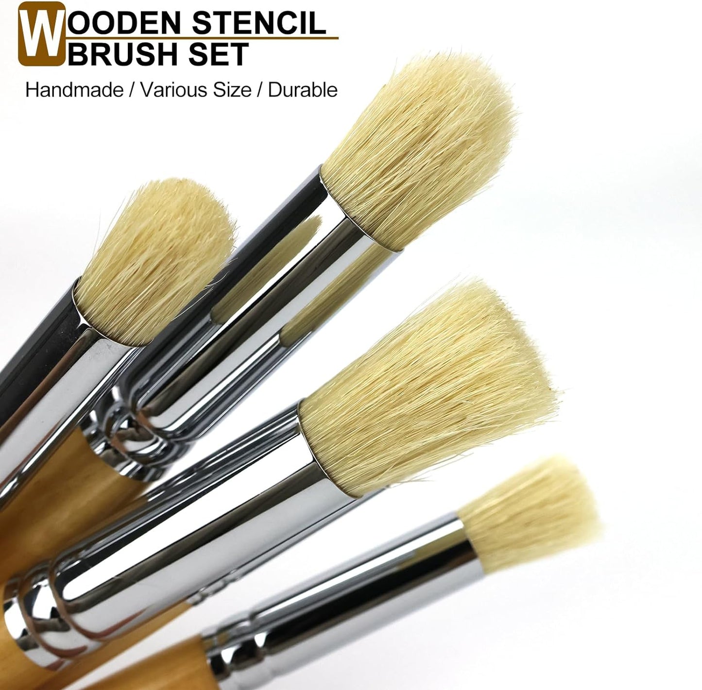 Wooden Stencil Brush Set, 6 Pieces Natural Hog Bristle Dome Stencil Brushes for Painting On Wood Wall, Stencil Projects, Card Making, DIY, Crafts and Acrylic Oil Watercolor Painting…