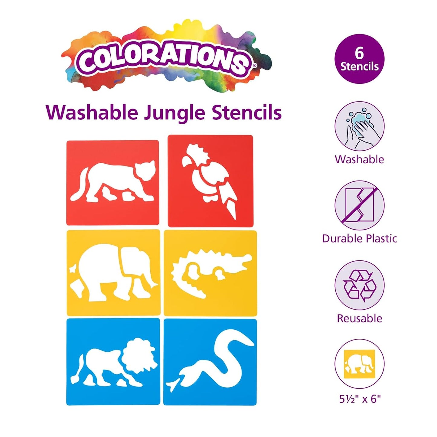Washable Plastic Jungle Stencils - Set of 6