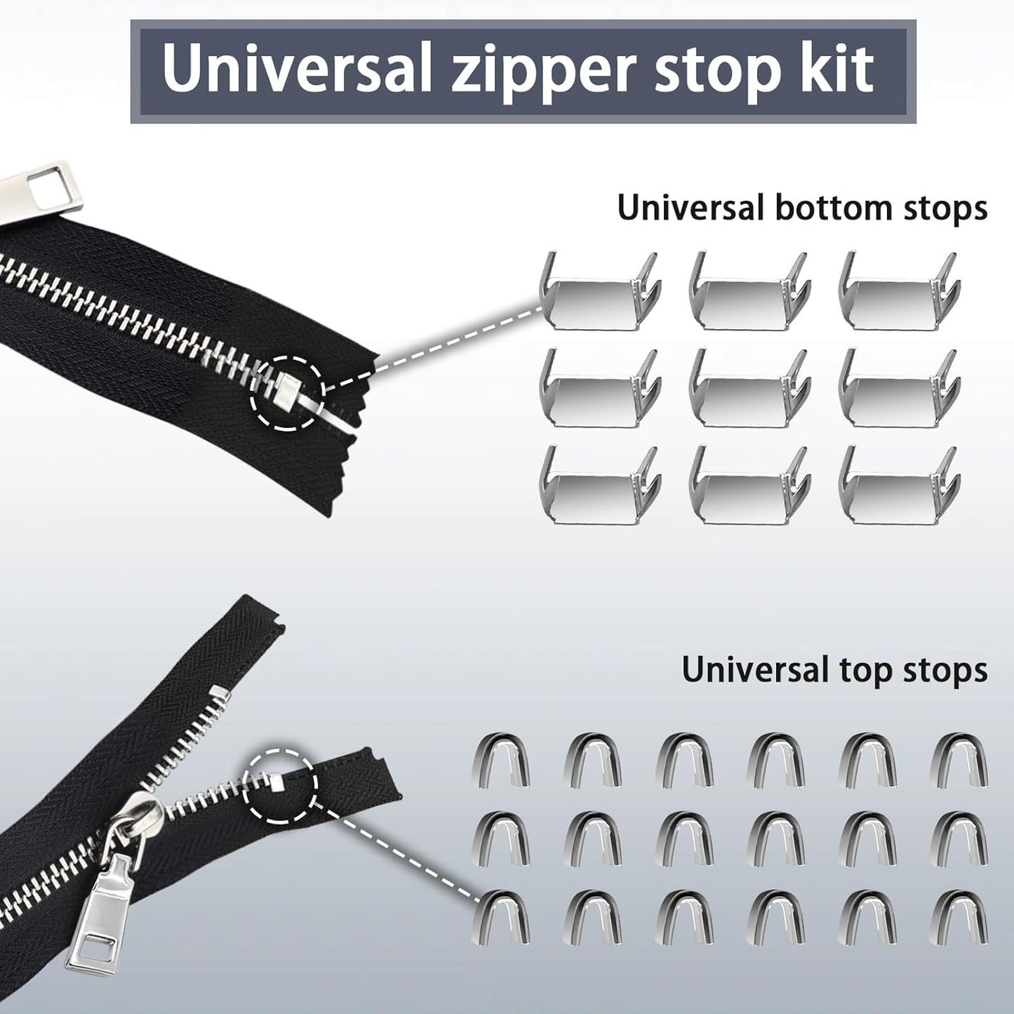 VICHERIA Zipper Repair Kit (45 Pcs), Universal Size #3 Zippers for Sewing, Replacement Slider Pull Fix Kit for Jackets, Coat, Boot, Backpack, Purse