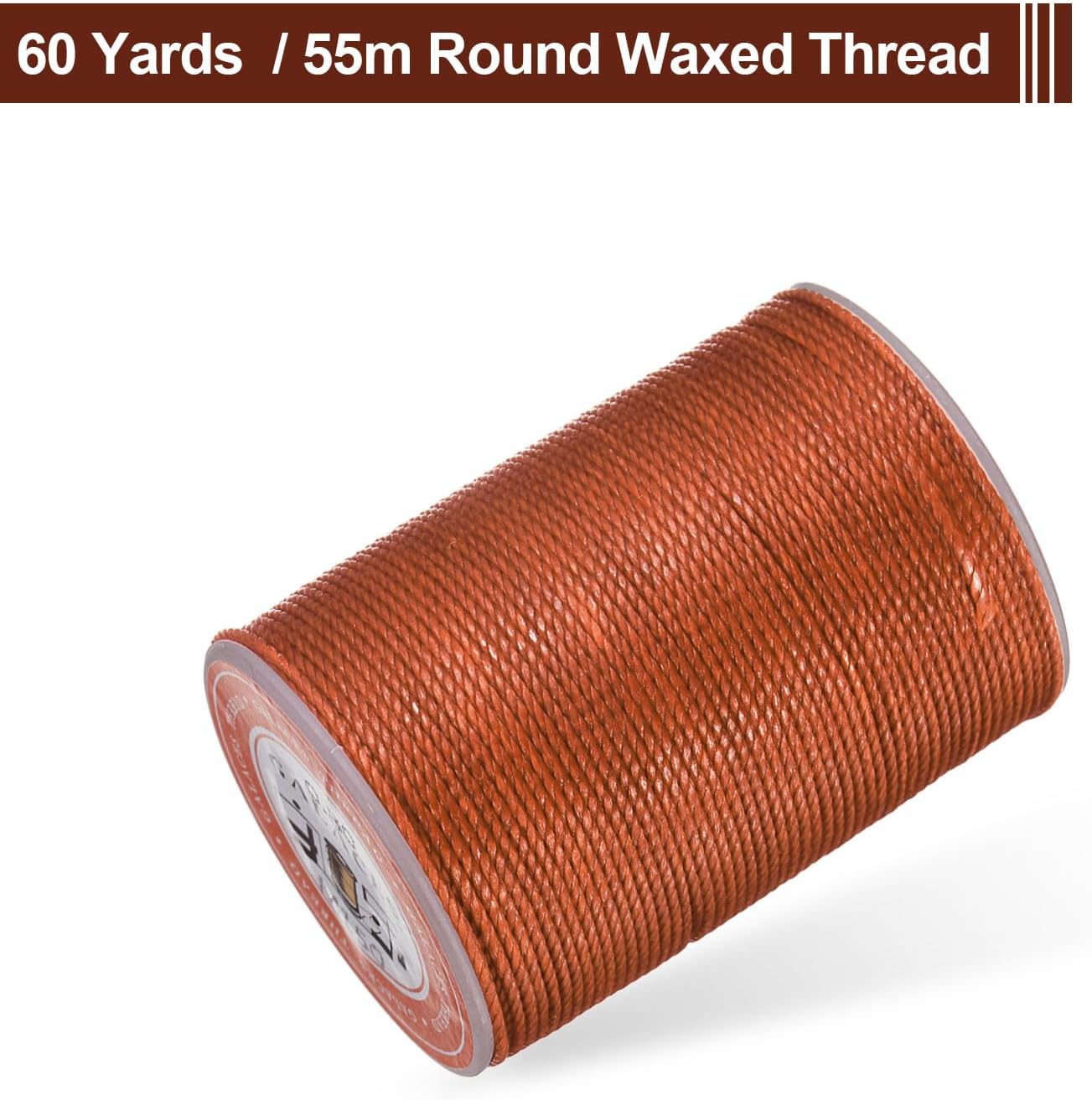 uxcell Round Leather Sewing Waxed Thread, 55m / 60 Yards Wax Polyester String, 0.8mm Waxed Stitching Cord for Leather Crafts, Bookbinding, Bracelets Braided, Burnt Orange