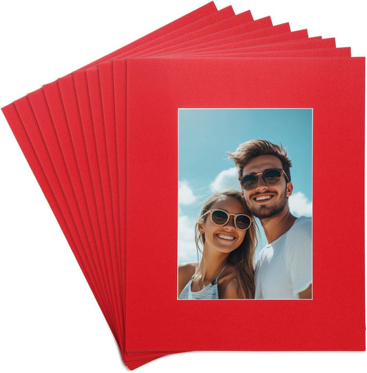 uxcell 10Pcs Picture Mats, 8 x 10 Mat Board Center for 5 x 7 Pictures Acid Free White Core Bevel Cut Frame Mattes for Display Art Measuring, Red