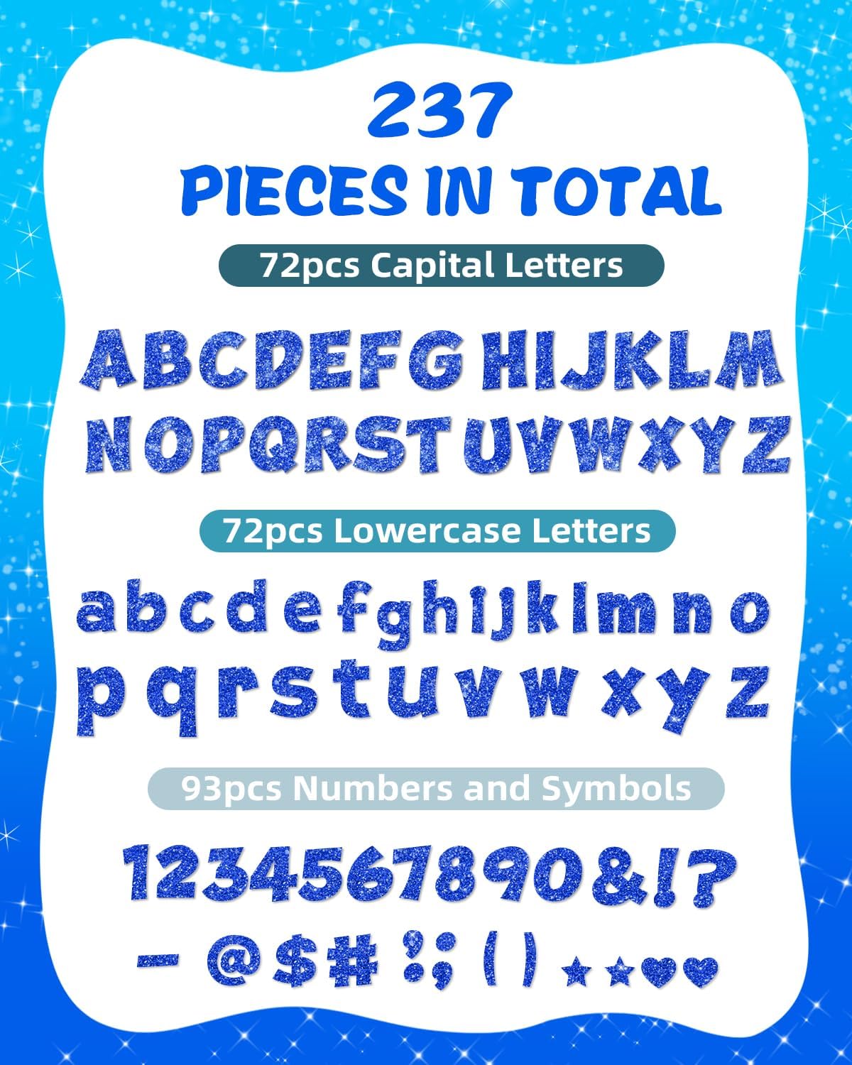 237 Pcs Glitter Bulletin Board Letters, Numbers and Punctuation, Poster Board Letters Alphabet Cut Out Cardboard Letters Accessories for Classroom Display Decorating Supplies 4inch (Blue)