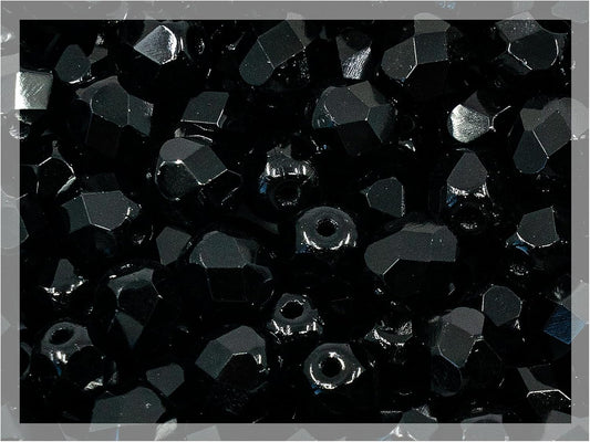 50 pcs Faceted Fire Polished Pressed Czech Glass Beads 6mm (0.24in), 23980 Jet Black