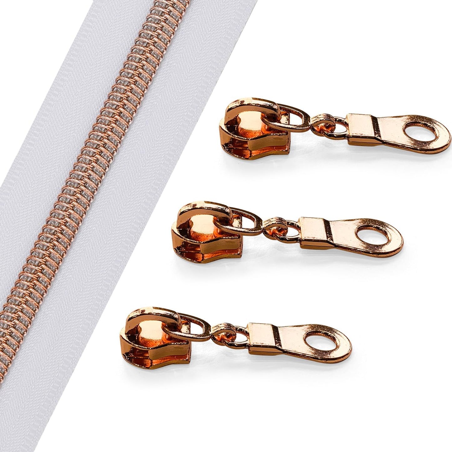 The Yards 10 Yards Bulk White Nylon Coil Zipper with Rose Gold Teeth - Replacement Sewing Zipper with 10PCS Sliders for DIY Craft Bags
