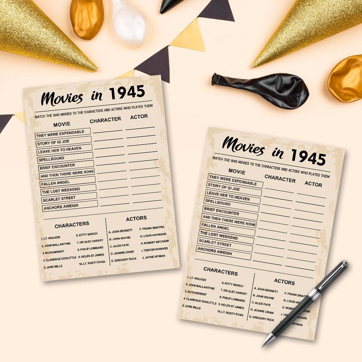80th Birthday Party Games, Movies of 1945 Games, Birthday Party Supplies for Adults, Fun 1945s Party Game，Pack of 30 Cards