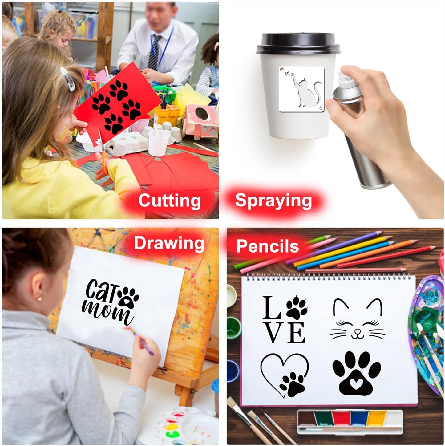 Small Stencils for Painting on Wood Reusable, 3 Inch Reusable Stencil for Craft Ornament Paint Template Stencils for Wall Card Rock Wood Signs Coasters Canvas Home Decor (cat)