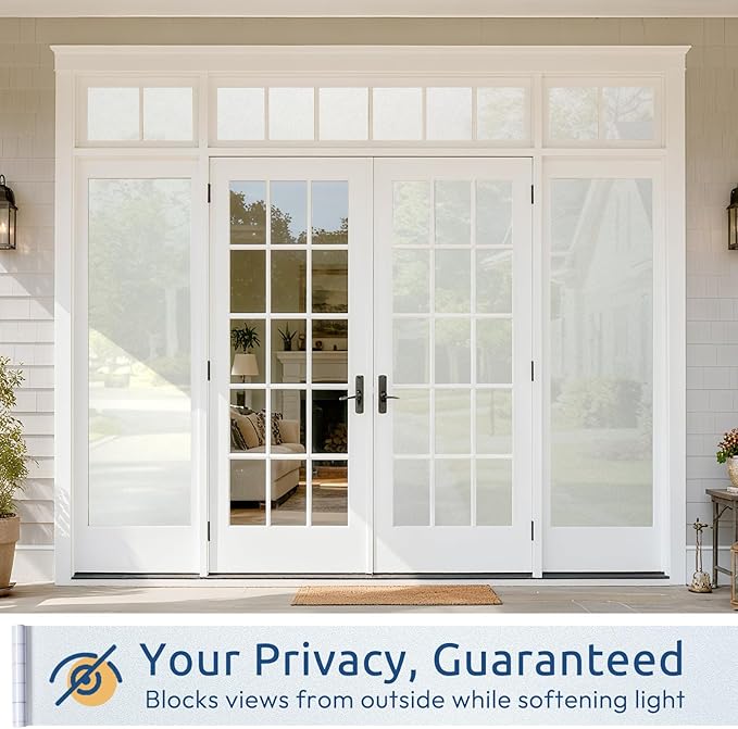 rabbitgoo Frosted Glass Window Privacy Film, No Glue, Anti-Glare Heat Blocking, Easy to Install, Renter Friendly Removable Opaque Bathroom Window Clings for Glass, 17.5 by 157.4 inch