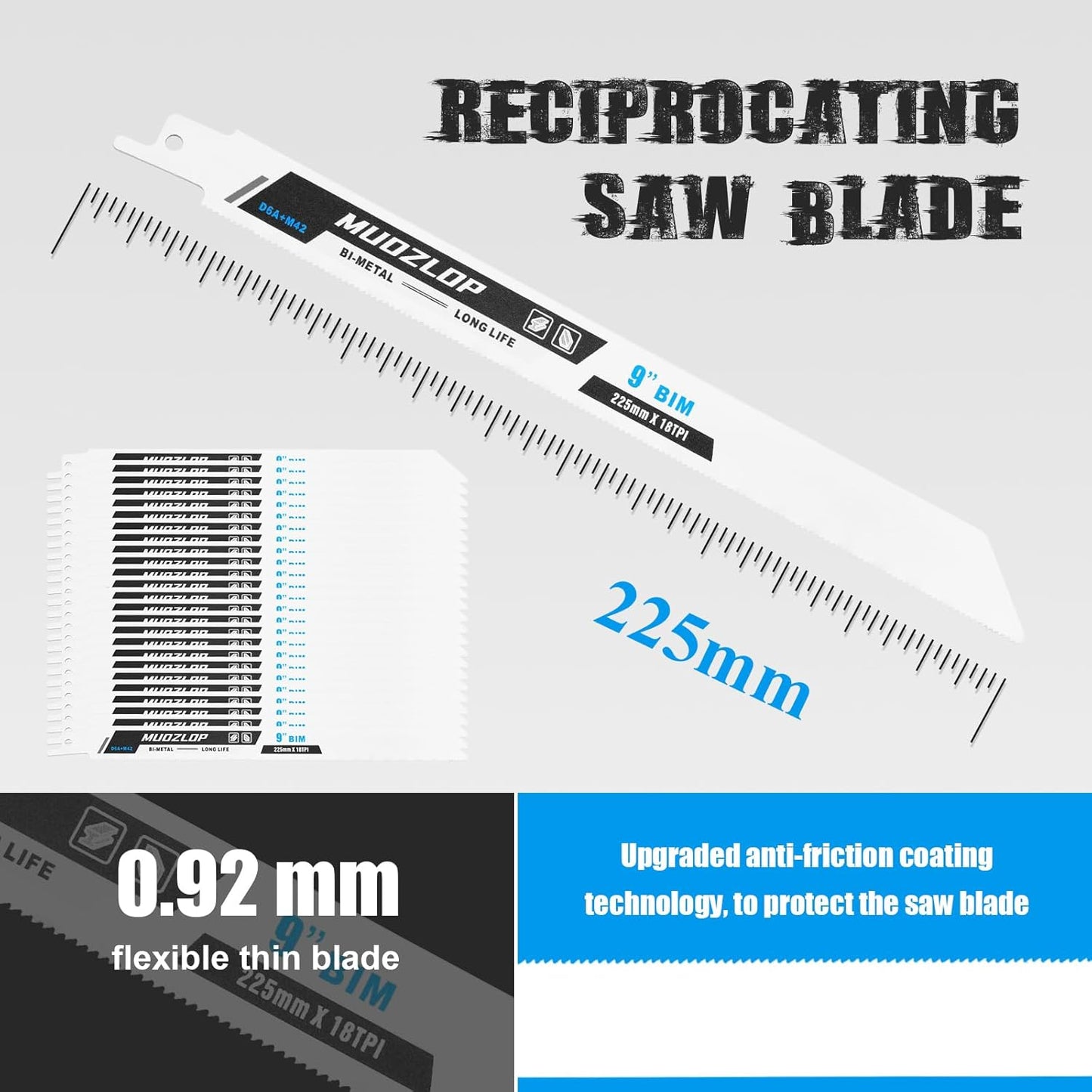 25 Pack 9 inch Reciprocating Saw Blades Set,18 TPI High Carbon Saw Blades, Metal Saw Blades with Organizer Case (25, 18TPI/225mm)