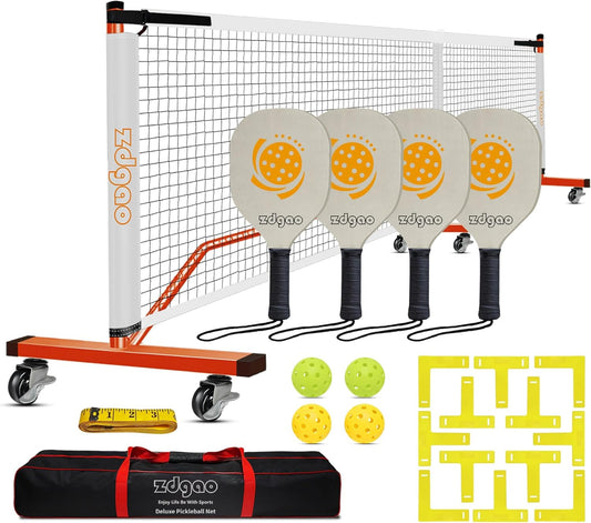 Zdgao Pickleball Set with Net for Driveway, 22 FT Regulation Size Pickle Ball Net Set with Pickleballs, Court Markers and Carry Bag, Steady Metal Frame for Outdoor, Indoor Court