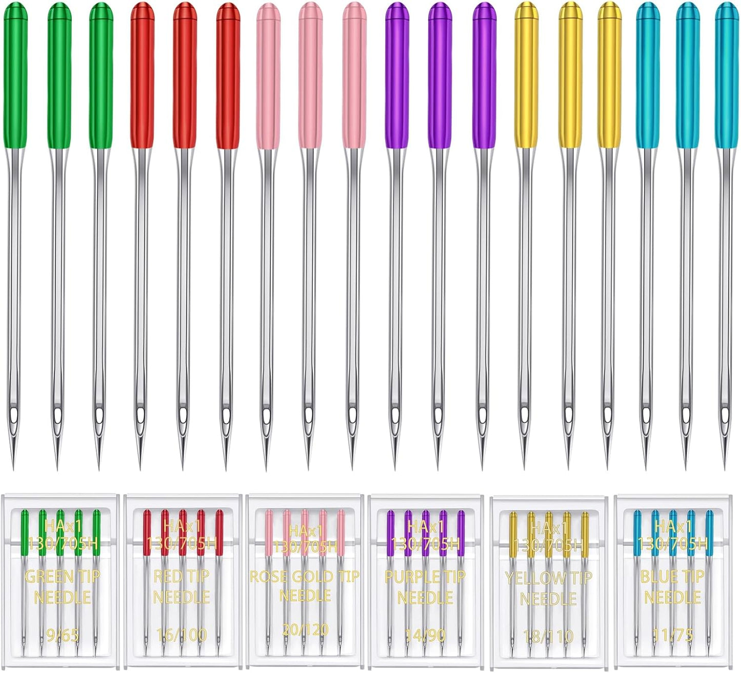 YICBOR Sewing Machine Needles, Universal Regular Point Flat Shank Sewing Needles HAX1 130/705H Compatible with Singer, Brother, Janome, Pfaff and Other Brand Sewing Machine (All Size-6pack)