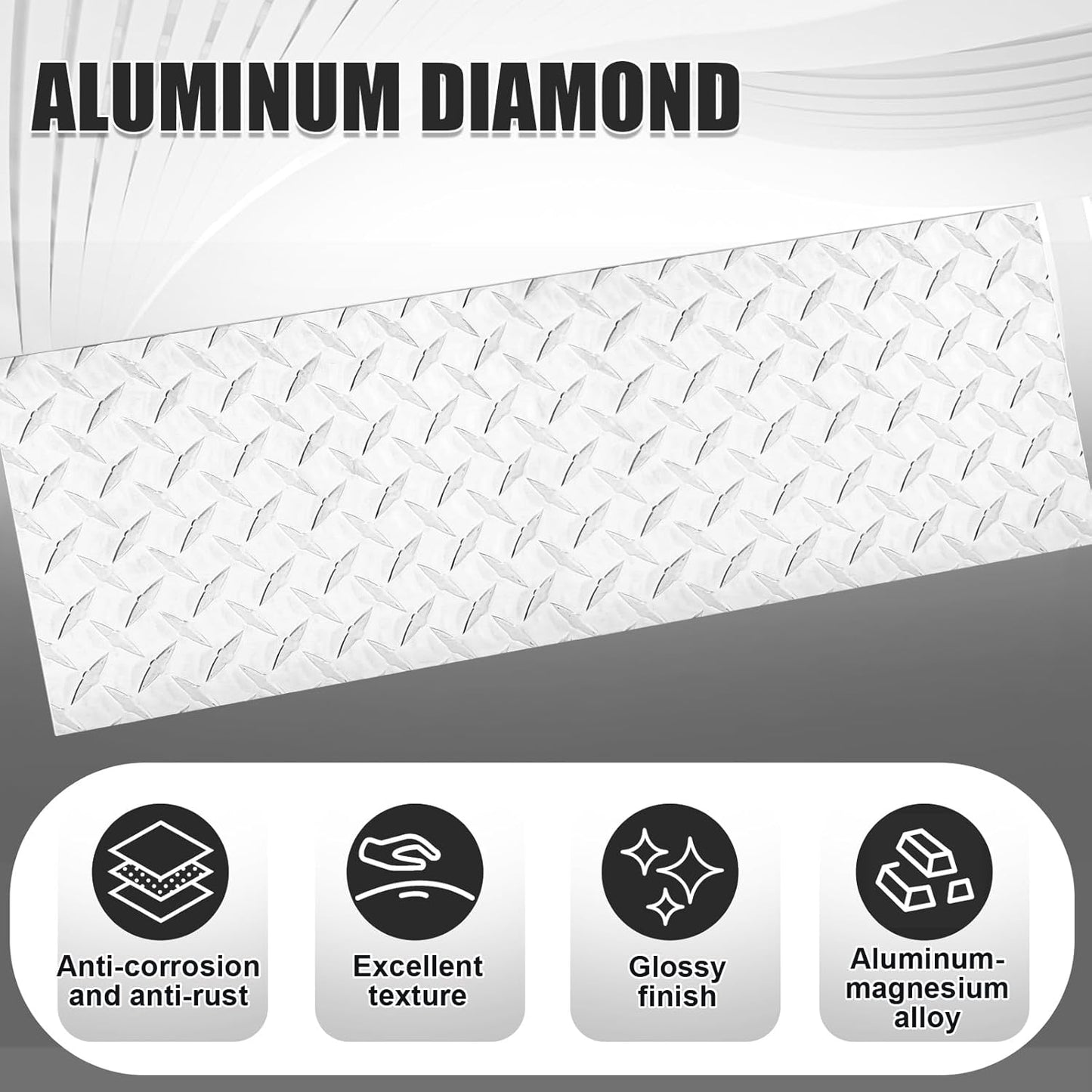 1pcs Diamond Plate Sheet Metal Heavy Duty Tread Aluminum Sheet Diamond Tread Plate for Wall Covering, Cargo Trailer, RV and More (12'' X 36'' X 0.08'',Silver)