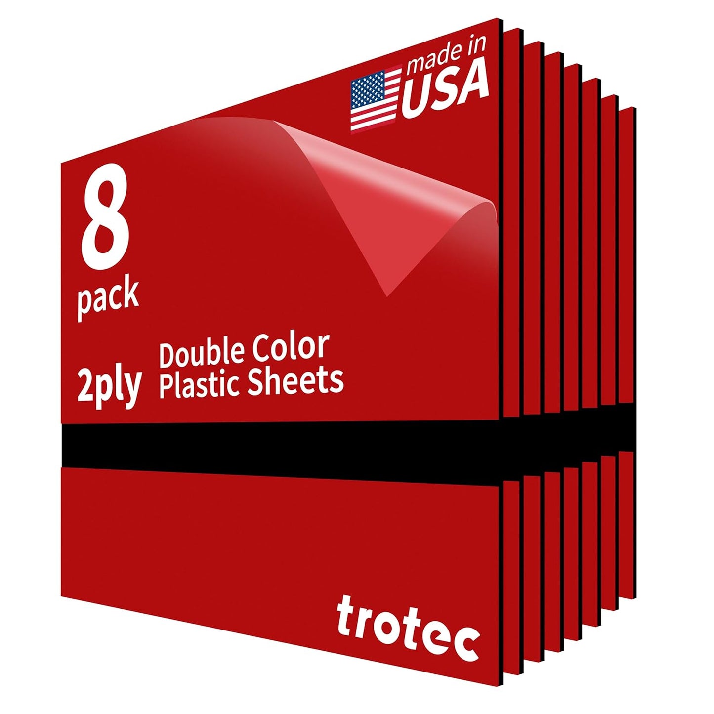 Trotec TroLase | 12"x12"x1/16", 8 Pcs | Red/Black | 2 Ply | Modified Acrylic | Laser Engraving Double Color Plastic Sheet | Engraving Blanks for Laser, Saw, Guillotine | Made in USA