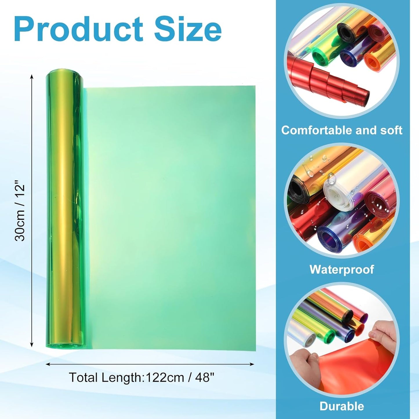 MECCANIXITY Holographic Clear PVC Vinyl Film Holographic PVC Fabric Waterproof Dichroic Film 12 x 48 Inch for Handbags Bows Earrings DIY Craft,Fluorescent Green