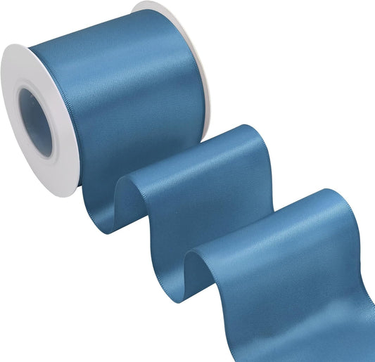 Blue Smoke Satin Ribbon 3 Inch X 15 Yards Solid Color Double Faced Ribbons Perfect for Crafts Wedding Decor Bow Making Arts Sewing and More