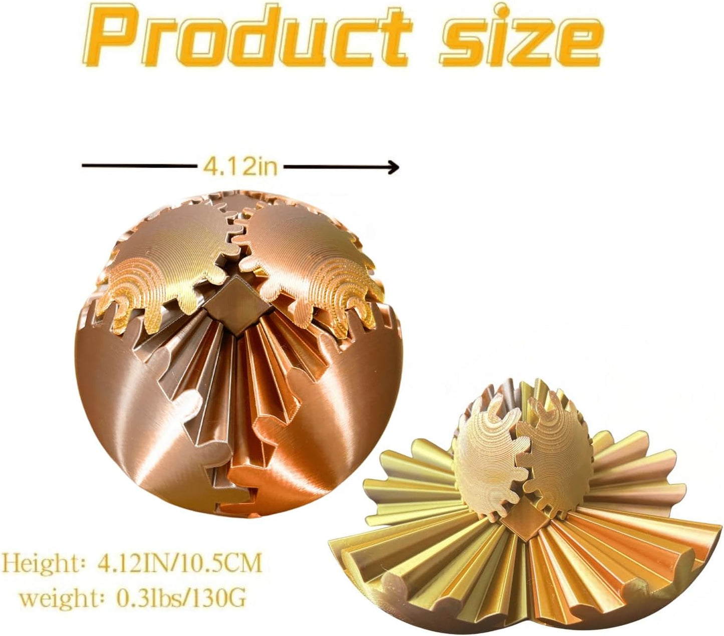 Gear Ball, 4.2in 3D Printed Gear Ball Spin Ball Cube Fidget Toys, Gear Sphere, Gear Balls Fidget Toy, Stress Ball, GearSphere Desk Toy, Fidget Balls, Gear Toy for Anxiety Relaxing (Laser Rose Gold)