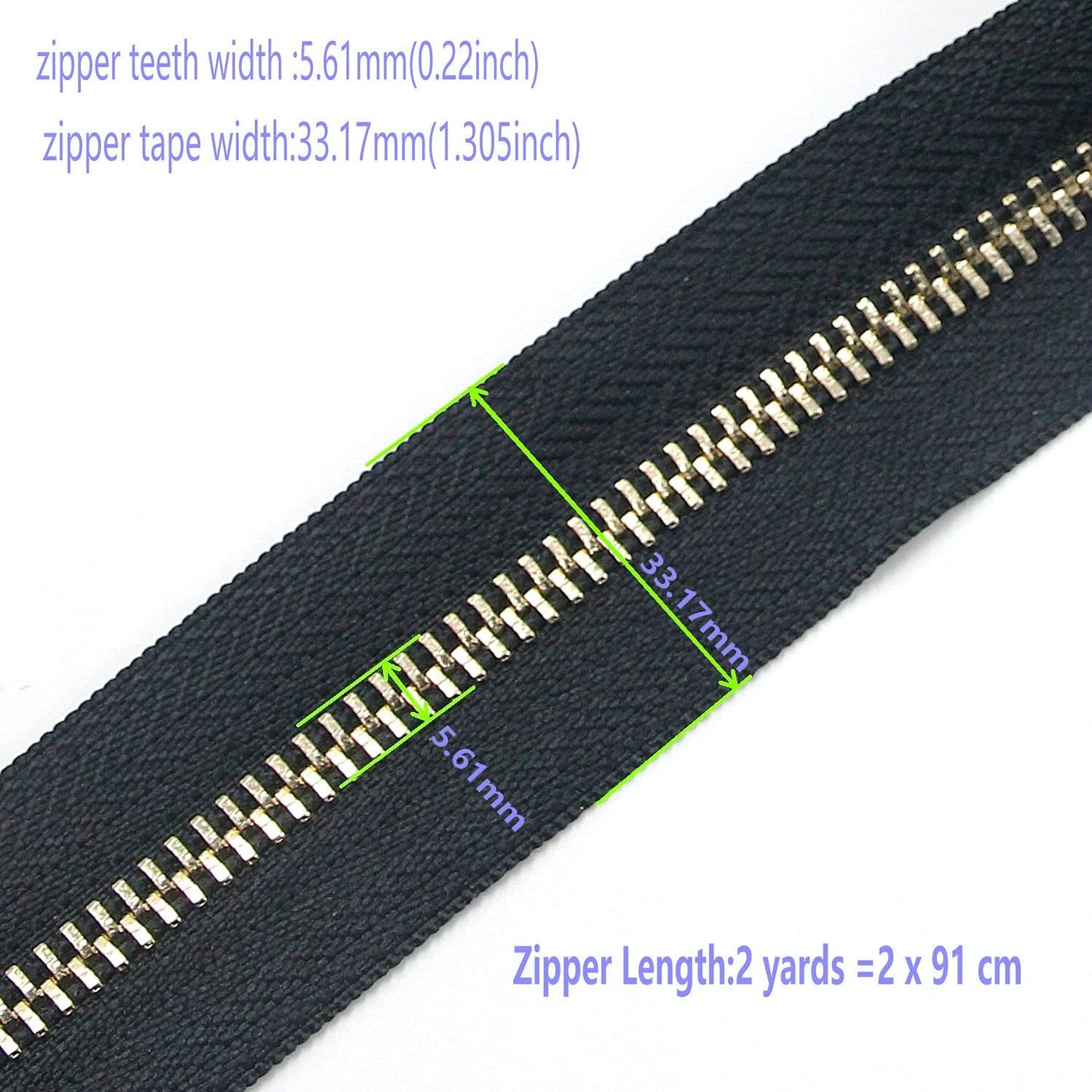 Leekayer #5 Metal Zippers Roll Bulk 2 Yards Black Zipper by The Yards with 10 pcs Sliders Light Gold Teeth Zipper for Sewing Bag Craft Backpack, Wallets, Purses Handmade