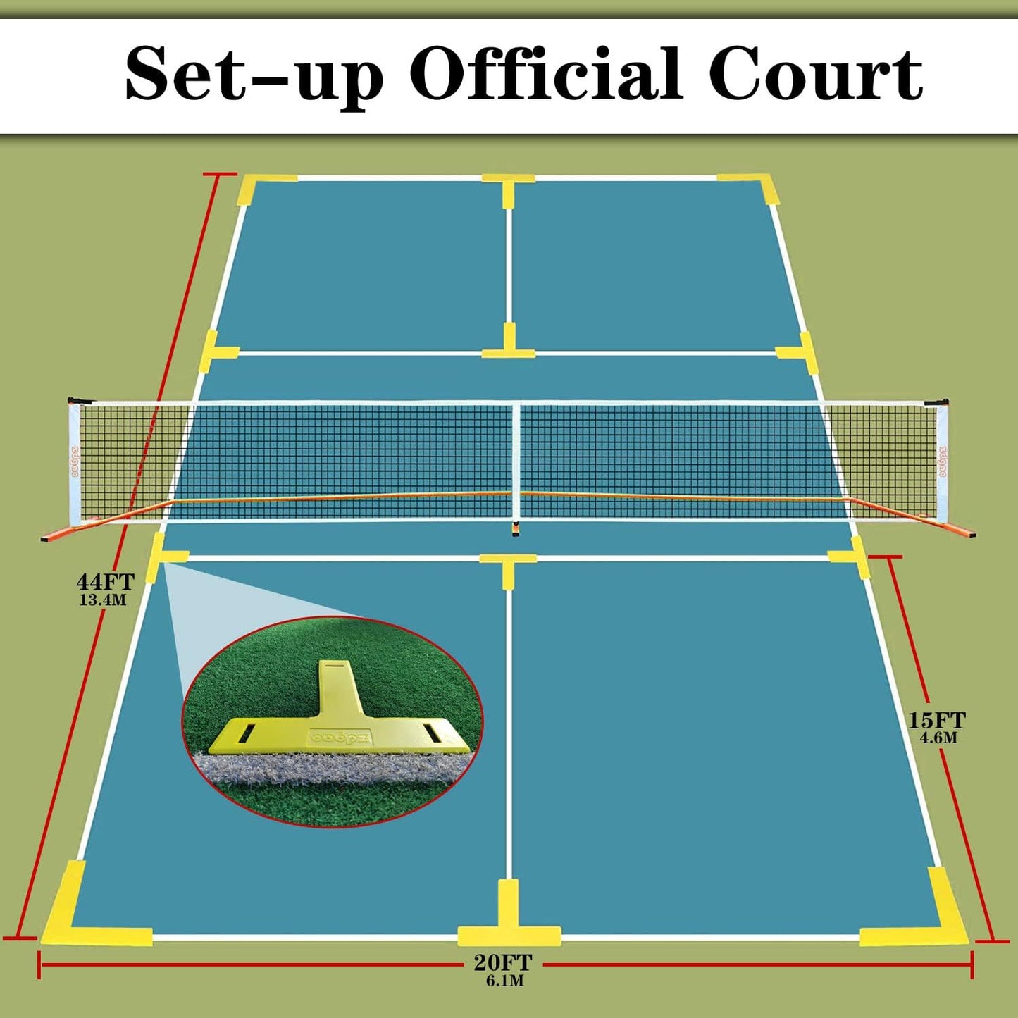 Zdgao Pickleball Set with Net for Driveway, 22 FT Regulation Size Pickle Ball Net Set with Pickleballs, Court Markers and Carry Bag, Steady Metal Frame for Outdoor, Indoor Court