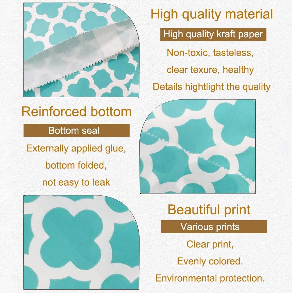 KEYYOOMY 100 Pcs Teal Blue Candy Buffet Bags - Small Polka Dot Paper Treat Bags for Wedding & Birthday Party (5 x 7 inch)