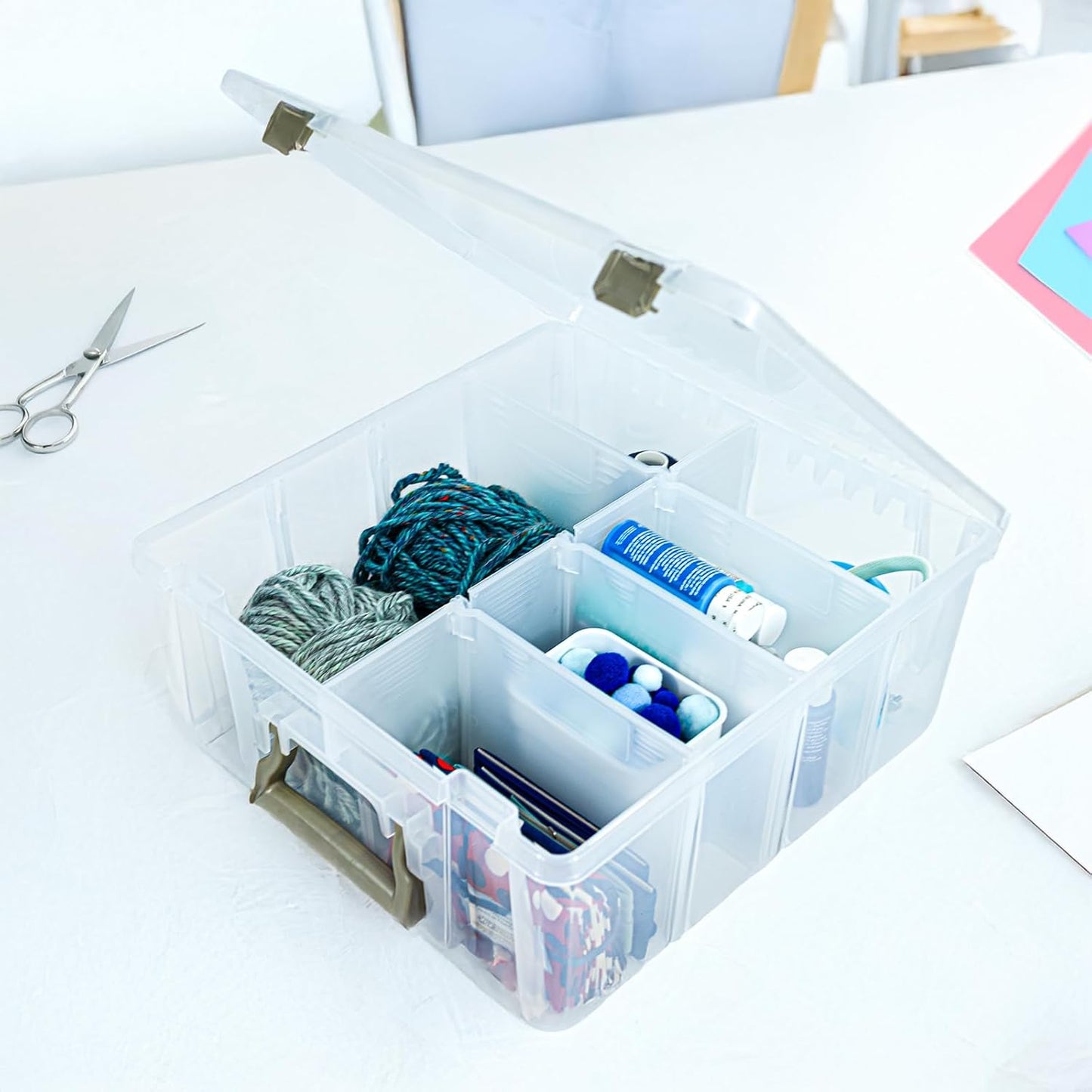 ArtBin 6990AB Super Satchel Double Deep Compartment Box - Art Storage with 8 Removable Compartments, Smart Closure for Craft Supplies (Gold- Pack of 1)